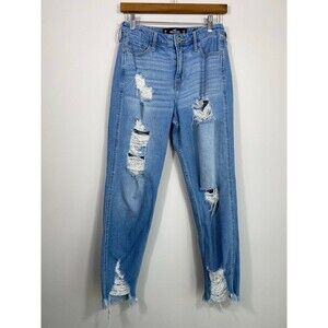 Hollister High Rise Slim Straight Jeans W27 L27 Distressed Raw Hem